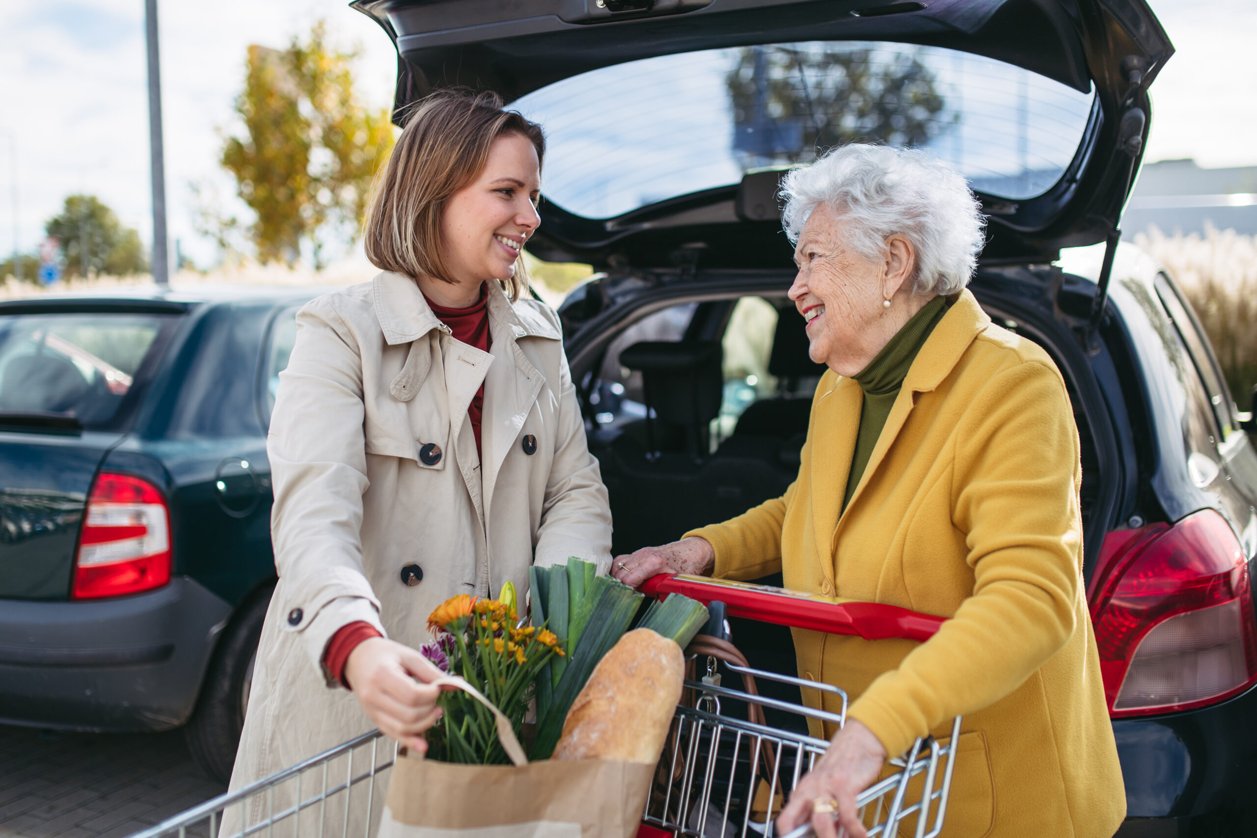 Care taker helping Senior with grocery shopping